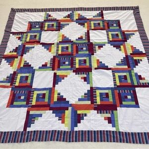 Texas Lone Star Log Cabin Sewing craft Patchwork Cotton Quilt Top/Topper86x86”